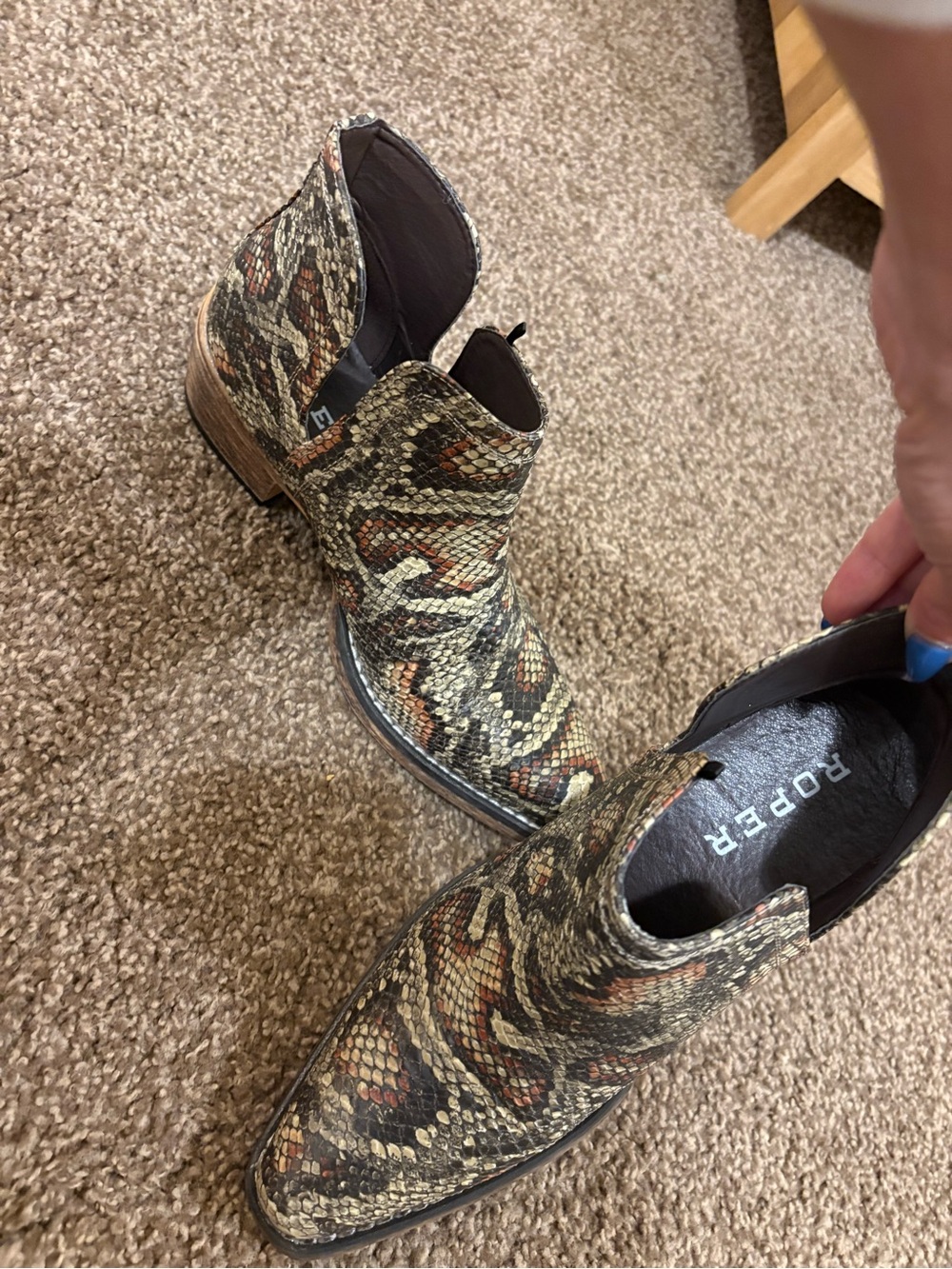 Roper Snake-Print Ankle Boots in Brown, Black & Tan - Picture 1 of 3
